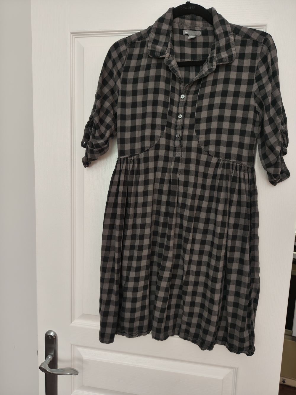 Vintage Y2K GAP Black and Gray Plaid Button-Up Dress